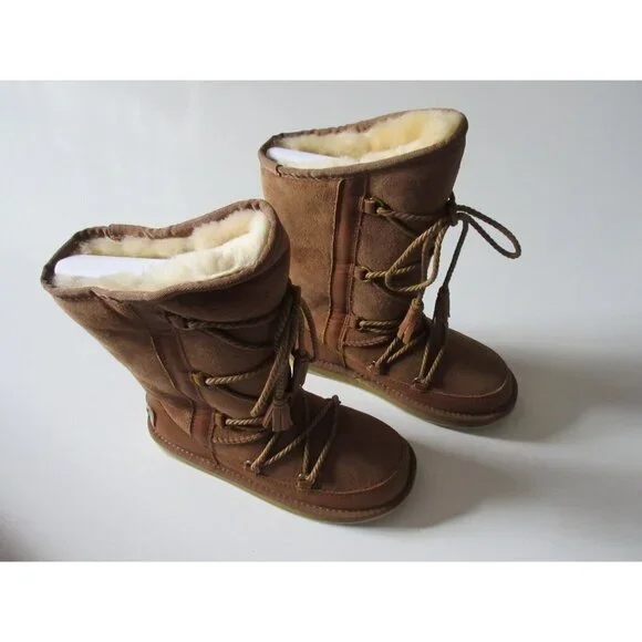 NIB Australia Luxe Collective Norse in Chestnut Shearling Lined Lace-up Boot 5